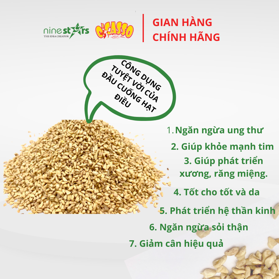 Đầu cuống hạt điều O'Casso ( Mầm điều sống) dùng làm sữa điều, muối mè, bánh kẹo và các món ăn khác dinh dưỡng tốt cho sức khỏe