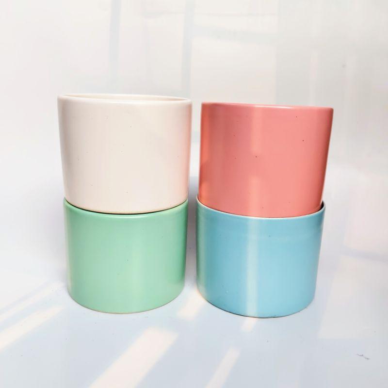 Chậu sứ trồng cây hình trụ trơn, men lạnh, nhiều màu sắc