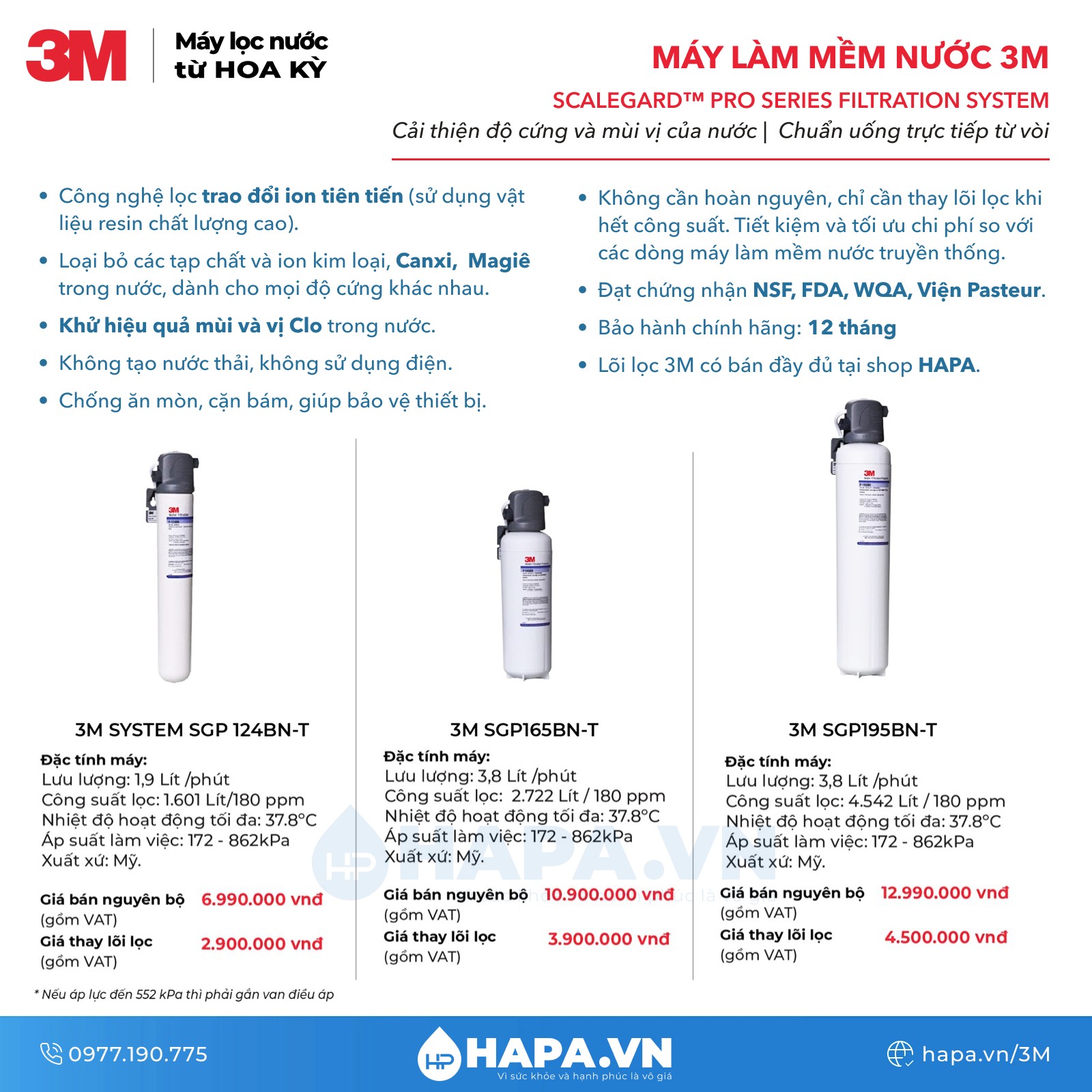 Máy Làm Mềm Nước 3M SGP124BN-T, SGP165BN-T, SGP195BN-T SCALEGARD PRO