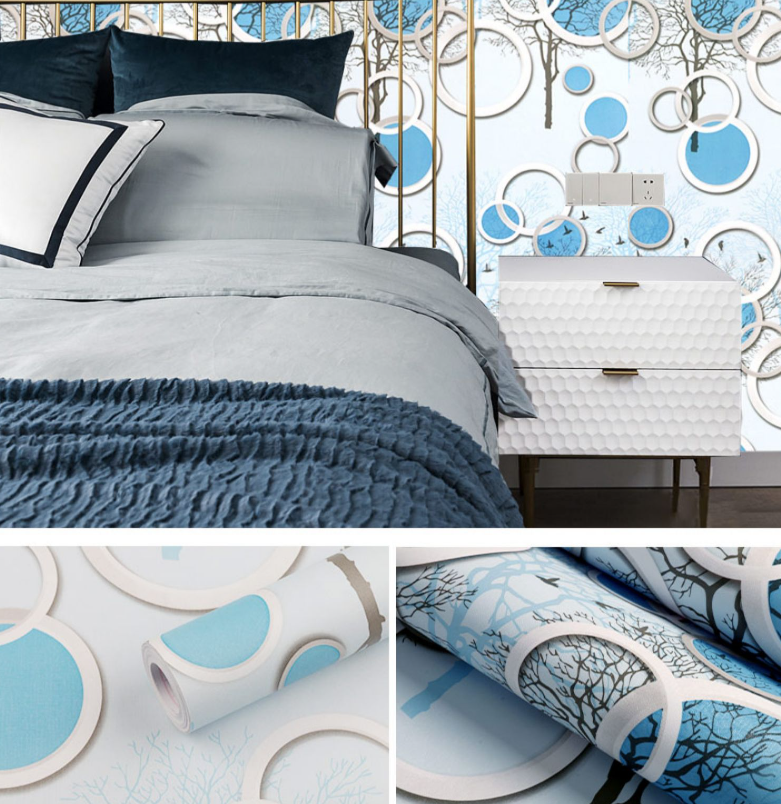 Combo 10 mét giấy dán tường, decal dán tường trang trí nhà cửa Ô TRÒN XANH DƯƠNG khổ 45cm