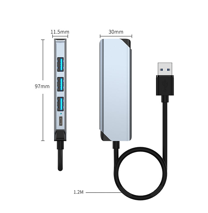 HUB USB 3.0 tốc độ cao 5 in 1 ( 3 usb2.0, 1 usb3.0, 1 cổng Pd 5W) Chân Usb – Ad611s bộ chia cổng usb mở rộng kết nối chuyển đổi cho Laptop PC máy tính kết nối đa năng ổ cứng bàn phím chuột máy in, thiết bị ổ chia usb