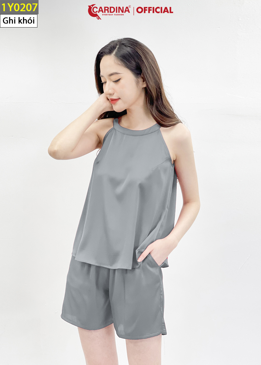 Đồ Bộ Nữ CARDINA Chất Lụa Satin Nhật Cao Cấp Quần Đùi Áo Cổ Yếm 1Y02