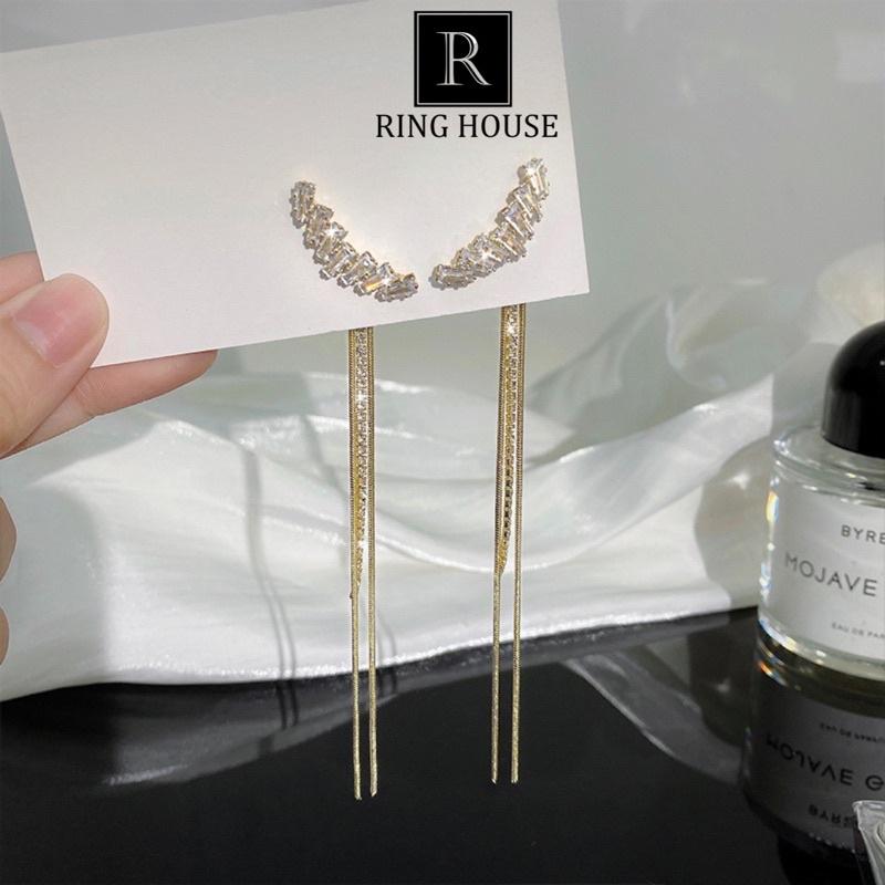 Khuyên tai bông tai nữ dự tiệc sang chảnh đẹp đá Zircon sáng Ring House