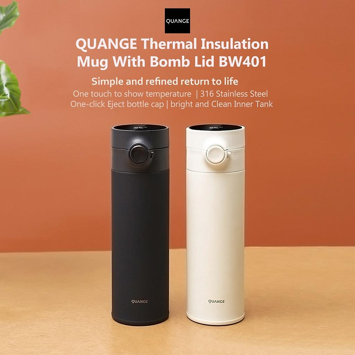 Bình nước giữ nhiệt Xiaomi Youpin Quange 480ML bằng thép không gỉ có nắp đậy tiện dụng- Hệ sinh thái Xiaomi - Hàng nhập khẩu
