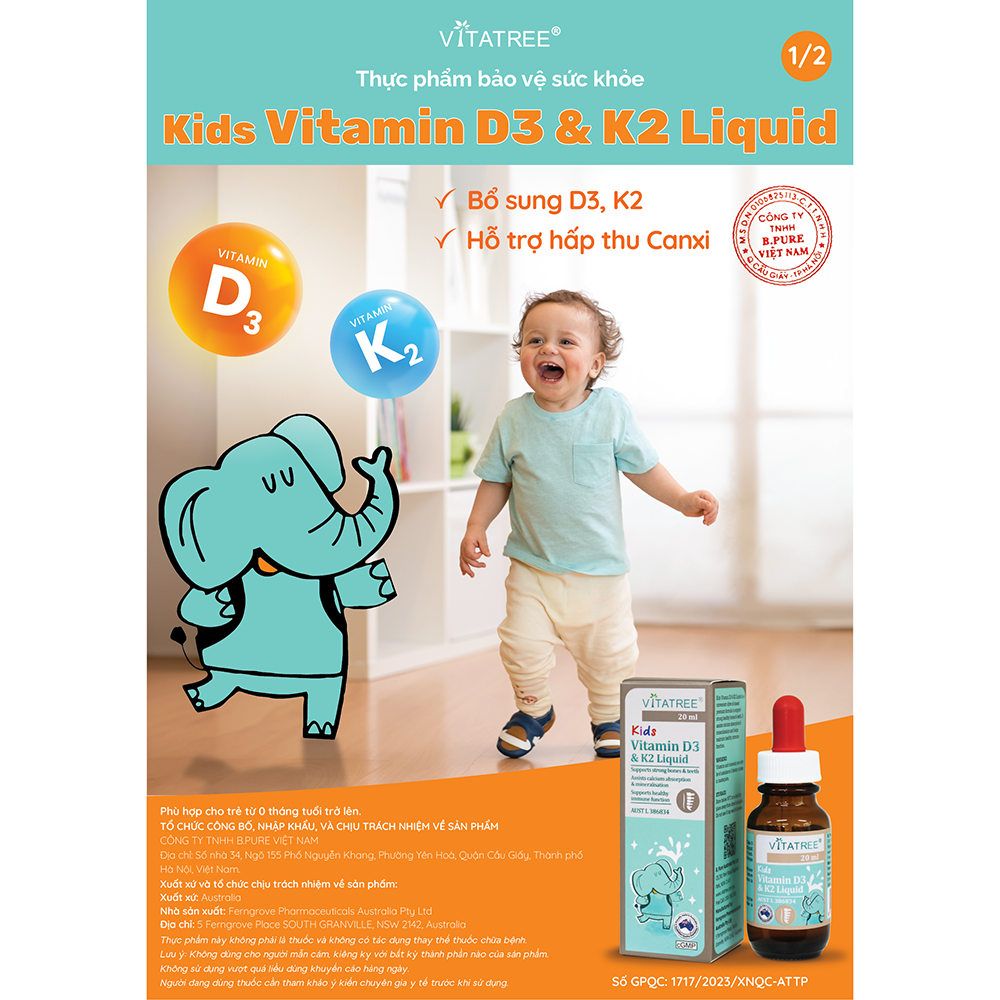 Thực phẩm bảo vệ sức khoẻ Kids Vitamin D3 &amp; K2 Liquid - Bổ sung D3 – K2 Cho Bé 20ml