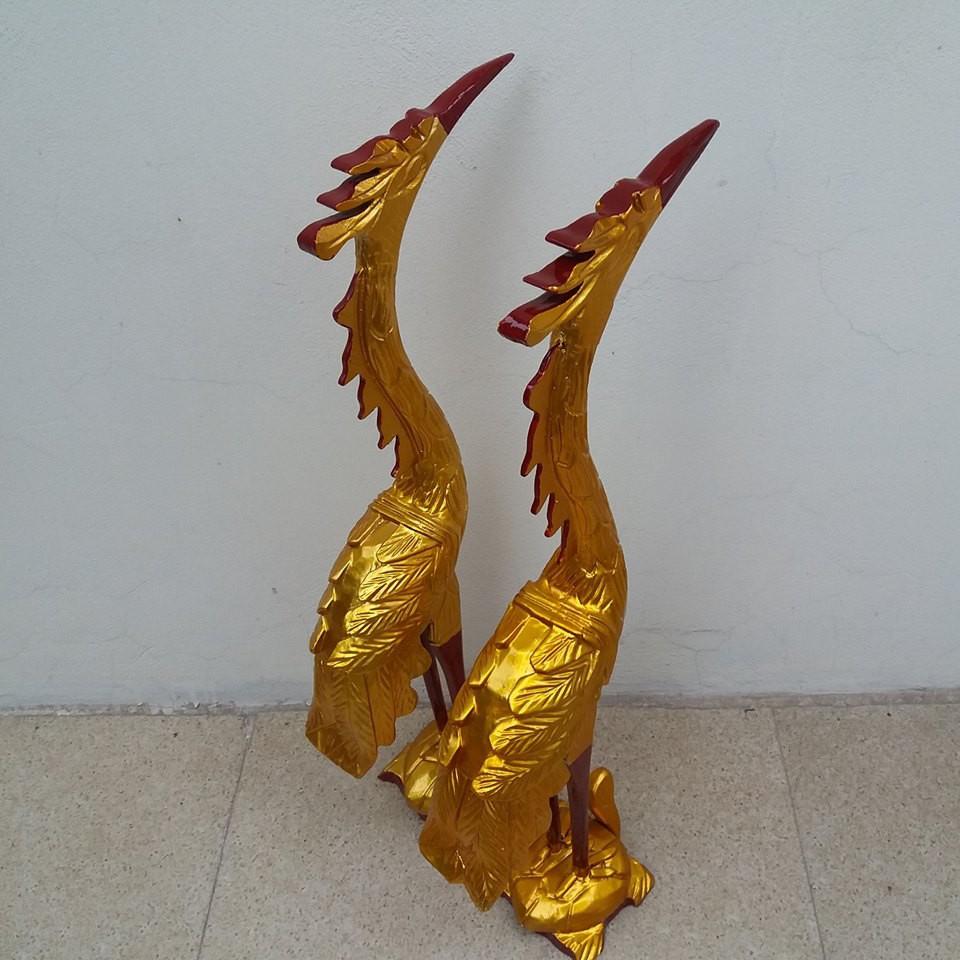 Hạc thờ gỗ mít sơn son thiếp vàng kích thước cao 61x20