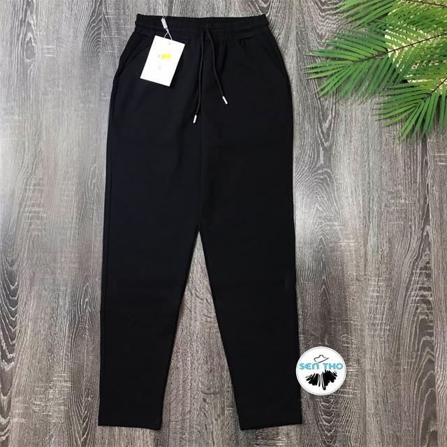 Quần Jogger Nữ Kiểu Trơn Basic Dáng Dài, Cạp Chun, Có Dây Buộc, Vải Co Giãn Tốt, Dày Dặn, Màu Đen Đơn Giản