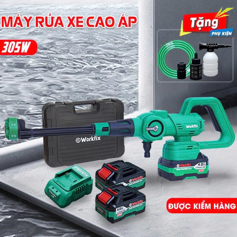 Máy rửa xe dùng pin Workfix WF- PW3825BL, Nút cảm ứng chỉnh 3 cấp tốc độ, Động cơ Không chổi than
