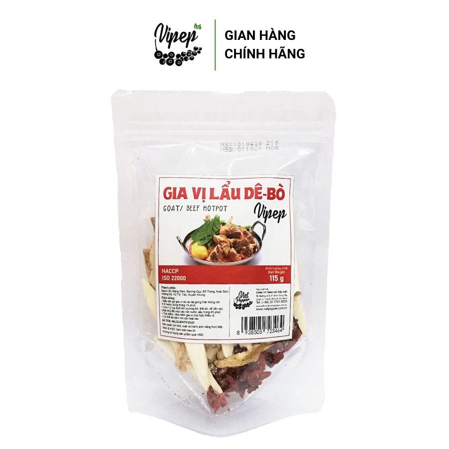 Combo 5 gói gia vị nấu lẩu bò, dê Vipep 115g - gia vị ninh hầm quý hiếm (kỷ tử, đại táo, hạt sen, hoài sơn, đảng sâm..)