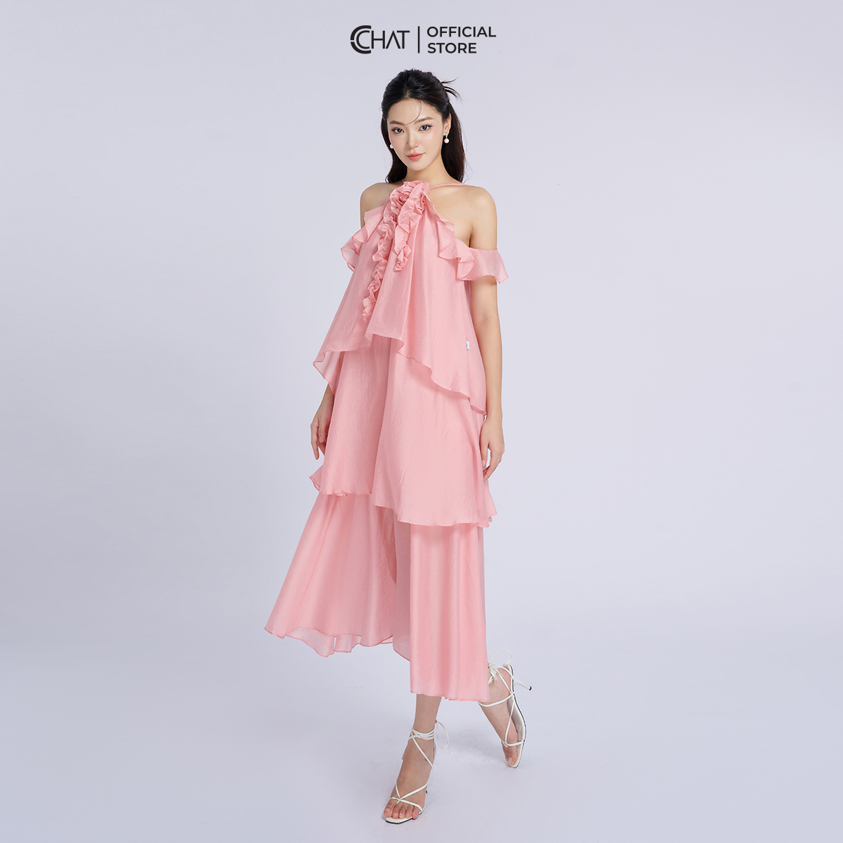Đầm Nữ Kiểu Yếm Tay Bèo Hoa Cổ Dáng Xòe Chất Voan Bay Bổng 53VNV2019XT
