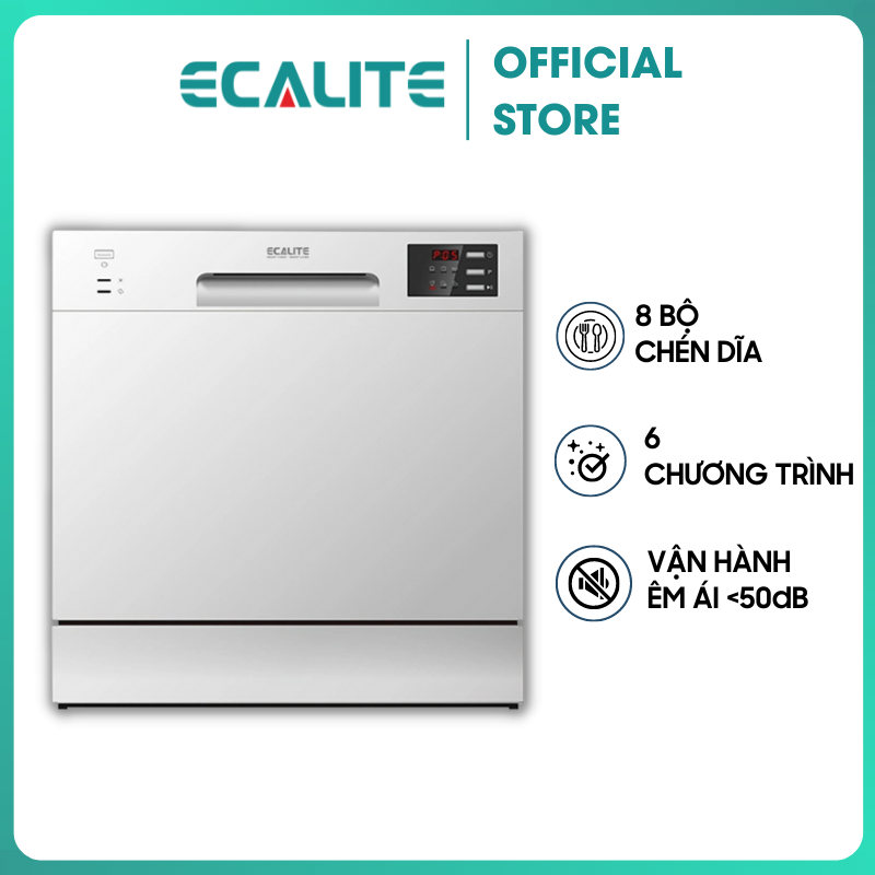 Máy Rửa Chén Ecalite EDW-SMS6080WH - 8 Bộ - 6 Chương Trình Rửa - Hàng Chính Hãng