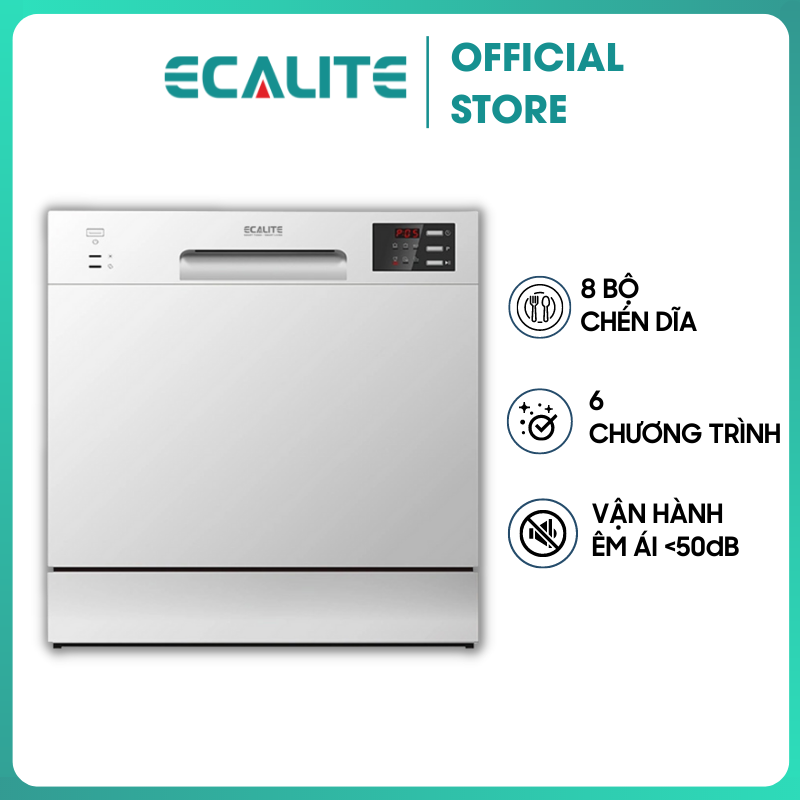 Máy Rửa Chén Ecalite EDW-SMS6080WH (Trắng) - 8 Bộ - 6 Chương Trình Rửa - Hàng Chính Hãng