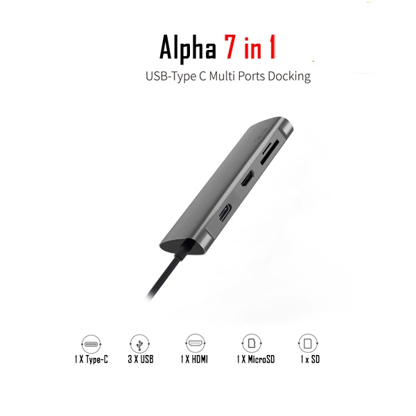 Hub sạc nhanh đa năng 7 in 1 chia cổng Type-C hiệu WIWU ALPHA A731HP thành cổng Type-C PD 3.0, 3 cổng USB 3.0, SD & Micro SD, cổng HDMI chuẩn 4k cho Macbook Pro / Smartphone đạt chứng nhận MFI - Hàng nhập khẩu