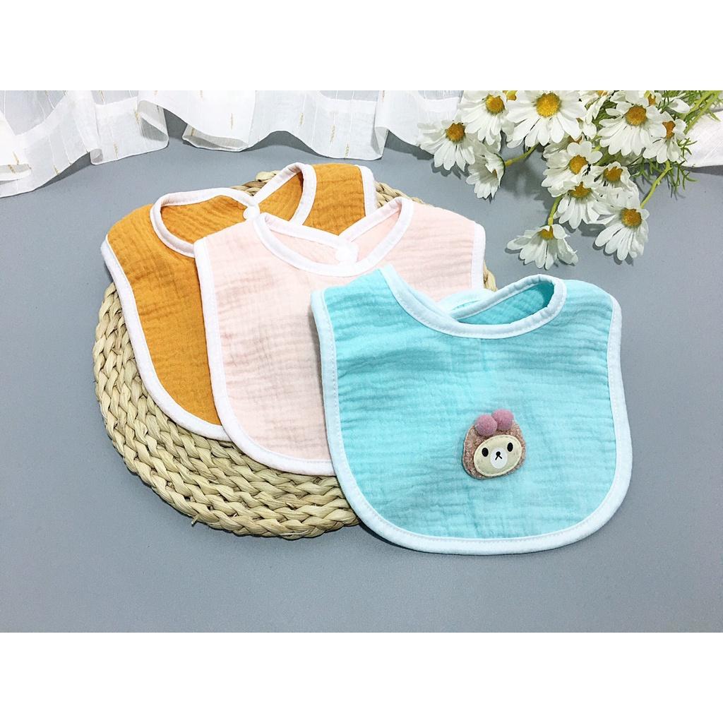 Khăn yếm vải xô sợi tre hình chú Gấu cho bé sơ sinh, mềm, mịn, an toàn cho bé trai bé gái