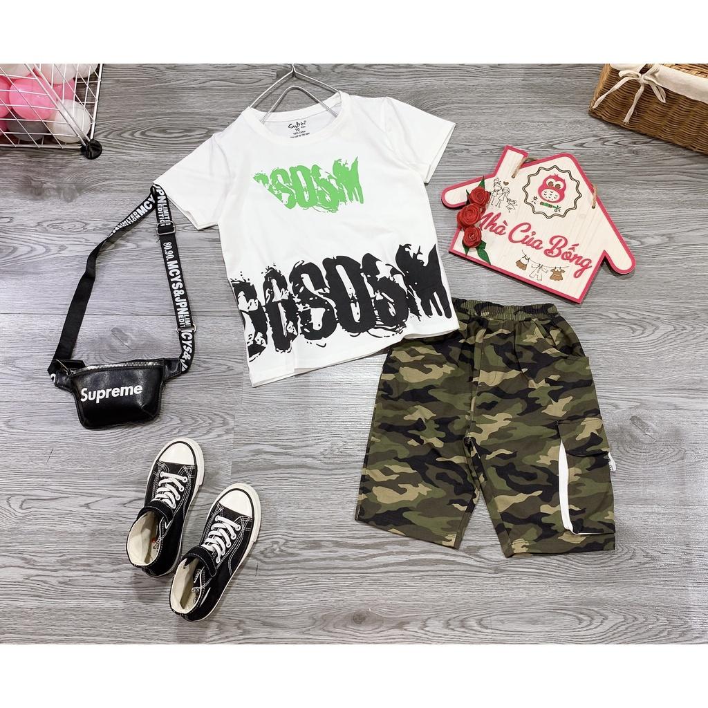 Bộ bé trai áo tay ngắn phối quần lính size 24 - 40 kg