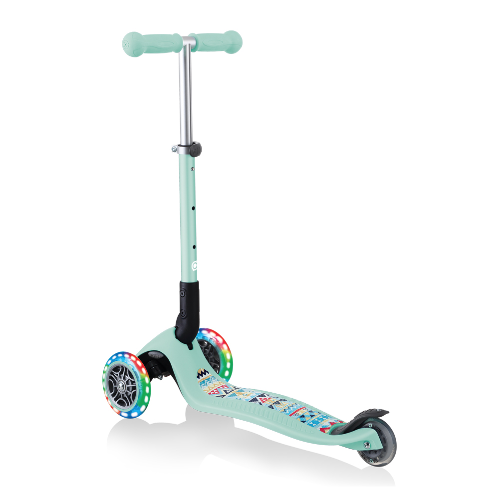 Xe Trượt Scooter 3 Bánh Gấp Gọn Có Bánh Xe Phát Sáng Globber Junior Fantasy Cho Trẻ Em Từ 2 Đến 6 Tuổi - Xanh Mint Có Họa Tiết