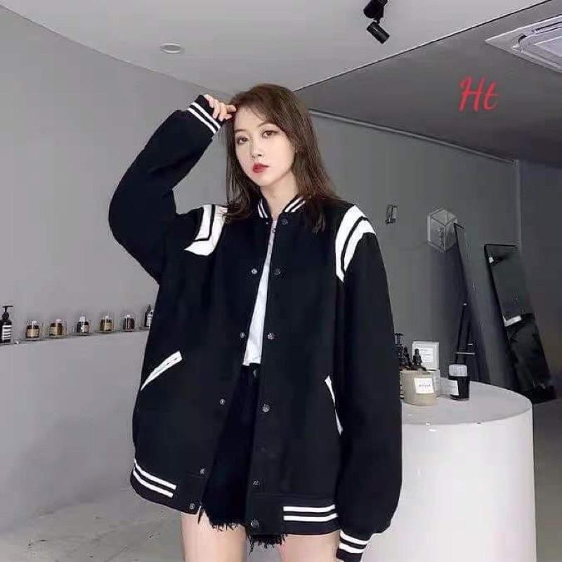 Áo bomber bóng chày phối vai trắng H2A