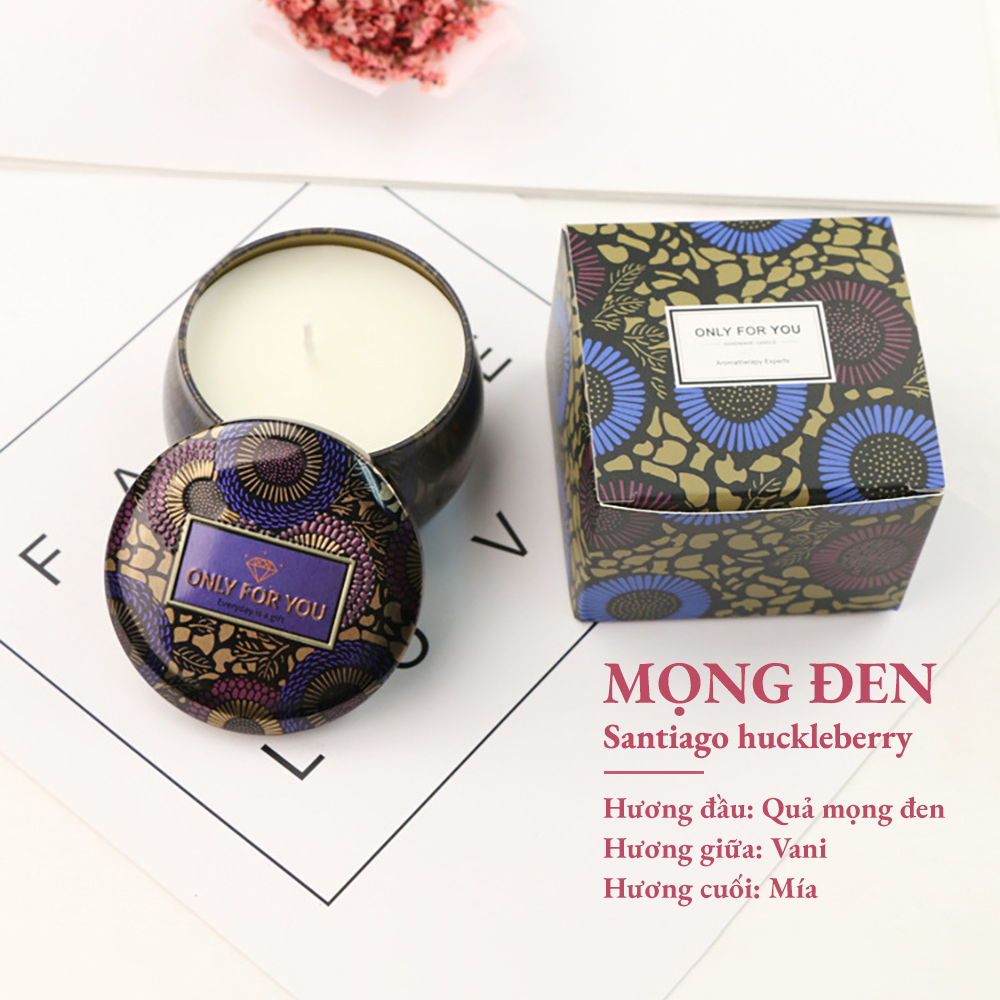 Nến thơm Only For You hộp thiếc cỡ lớn có hộp quà 120G sáp đậu nành tự nhiên không khói - trang trí tạo mùi hương