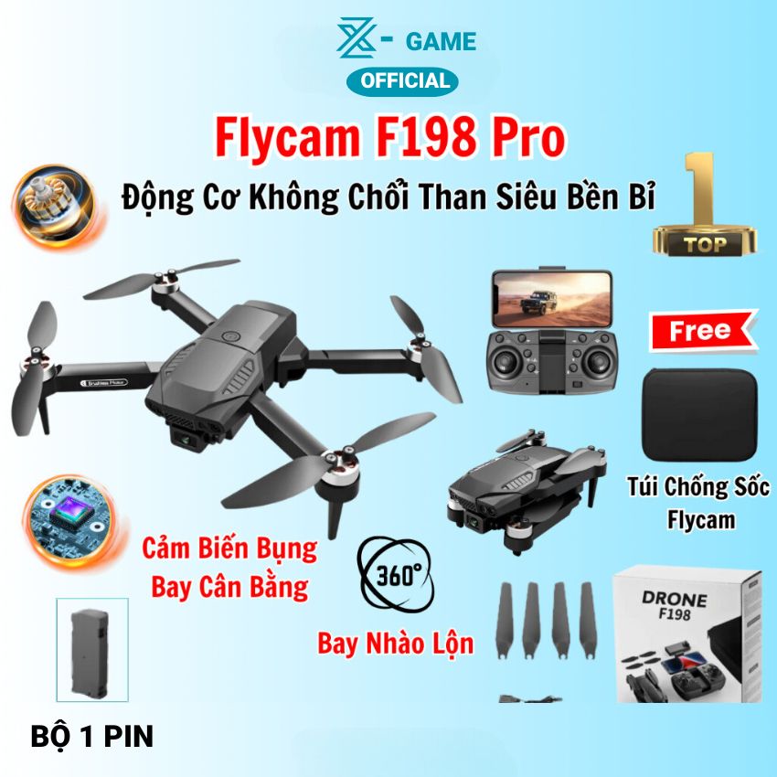 Flycam F199 Pro Max Cảm Biến Chống Va Chạm, Plycam mini Camera Chống Rung 2 Trục, Động Cơ Không Chổi Than - Hàng Chính Hãng