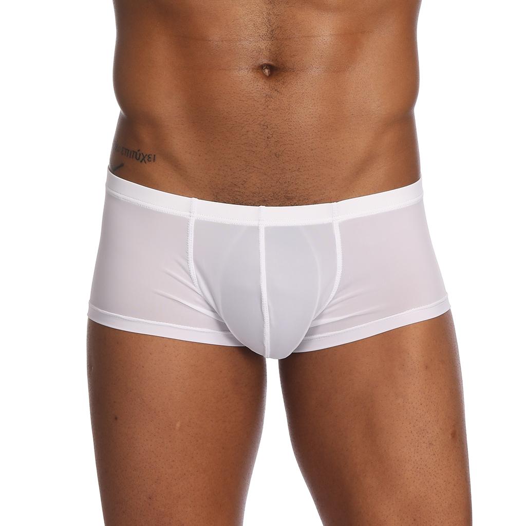 Men Soft Underwear Shorts Mesh Solid Boxer Briefs Trunks Pants Sexy Lingerie