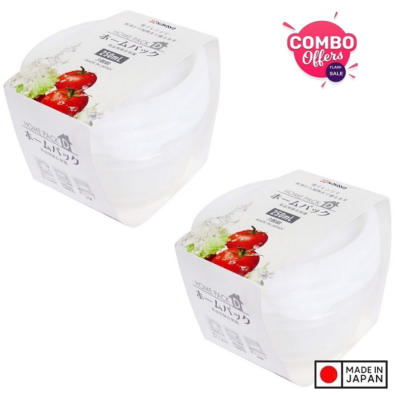 Bộ 2 set 3 hộp đựng thực phẩm sạch, đồ khô, tươi sống bằng nhựa PP cao cấp loại 250mL - Hàng nội địa Nhật