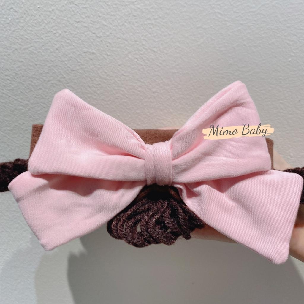 Băng đô tóc giả, turban tóc giả nơ hồng lớn dễ thương cho bé Mimo Baby BD50