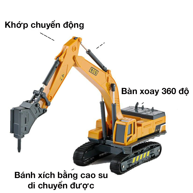 Đồ chơi mô hình xe đục KAVY đục phá bê tông mô phỏng chi tiết xe ngoài đời thực, với các khớp chuyển động