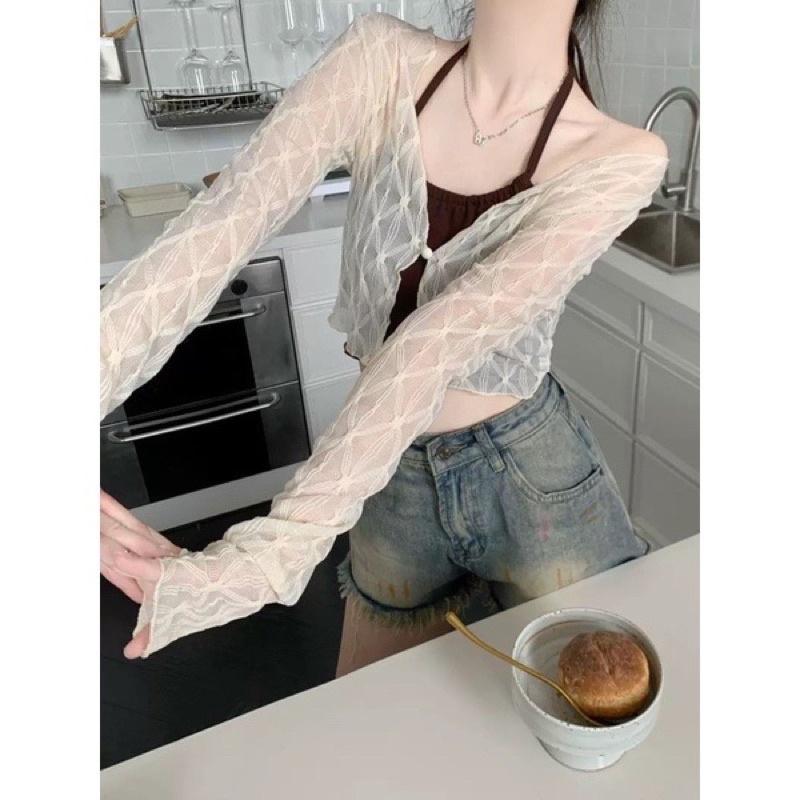 Sét áo kiểu croptop hình trám mix áo 2 dây nâu Quảng Châu