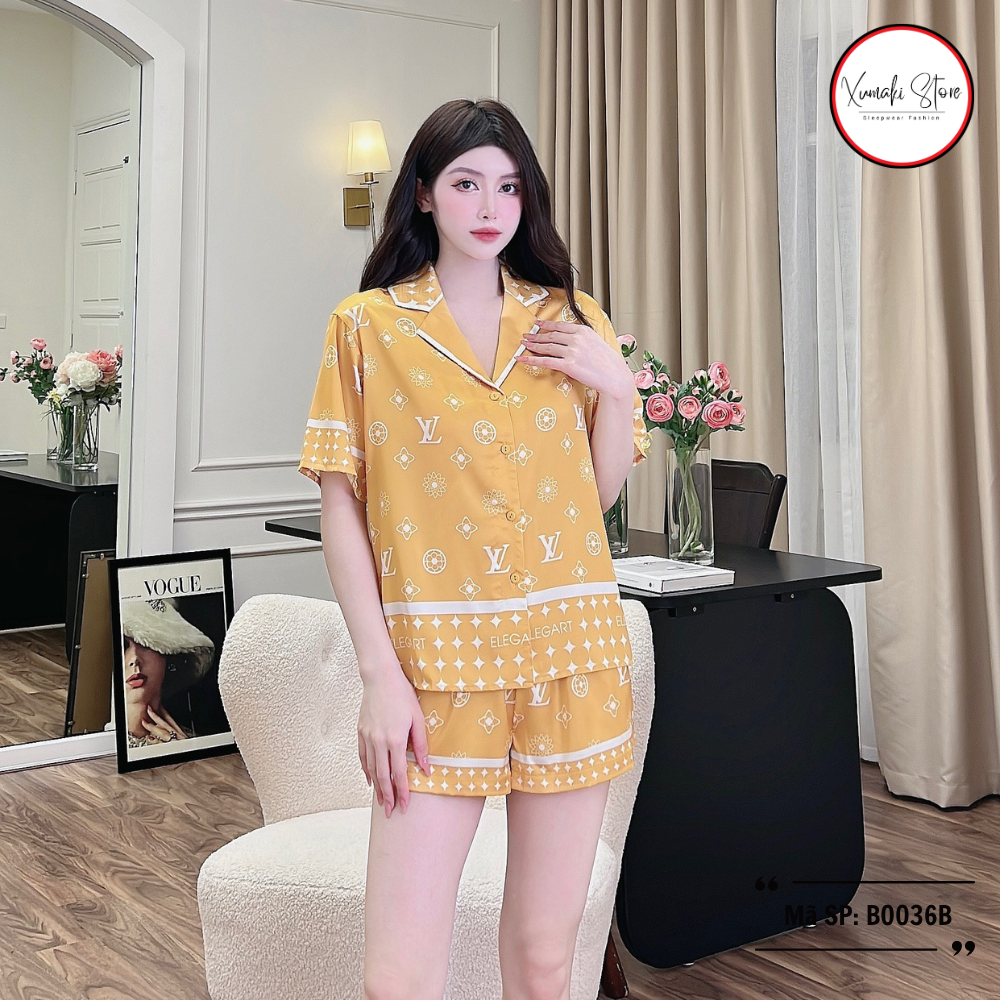 Bộ pijama áo cộc quần đùi hoạ tiết chữ nhiều màu chất lụa cao cấp Xumaki Store BO036B