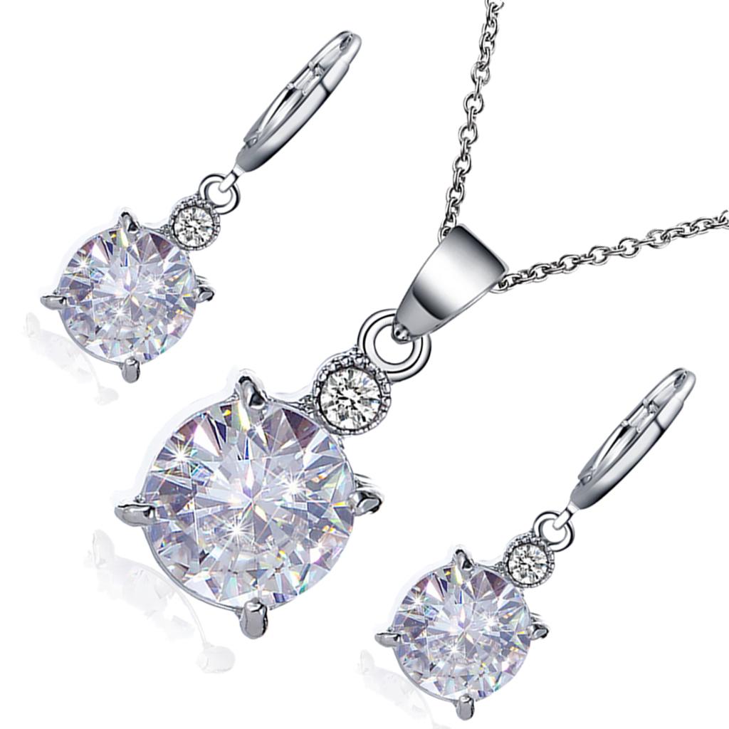 Round Zircon Crystal Crystal Bridal Pendant Necklace Earrings Jewelry Sets