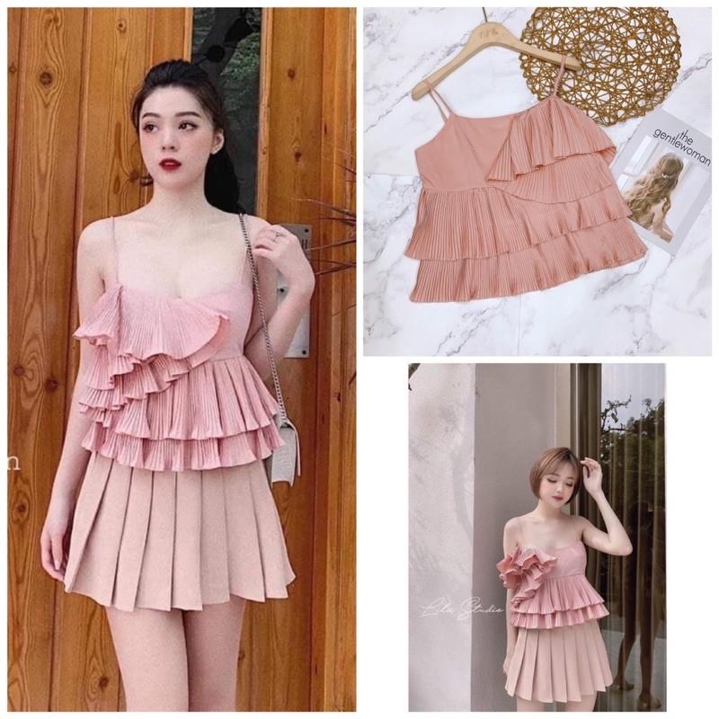 Áo 2s hồng xếp ly bèo ngực siêu xinh