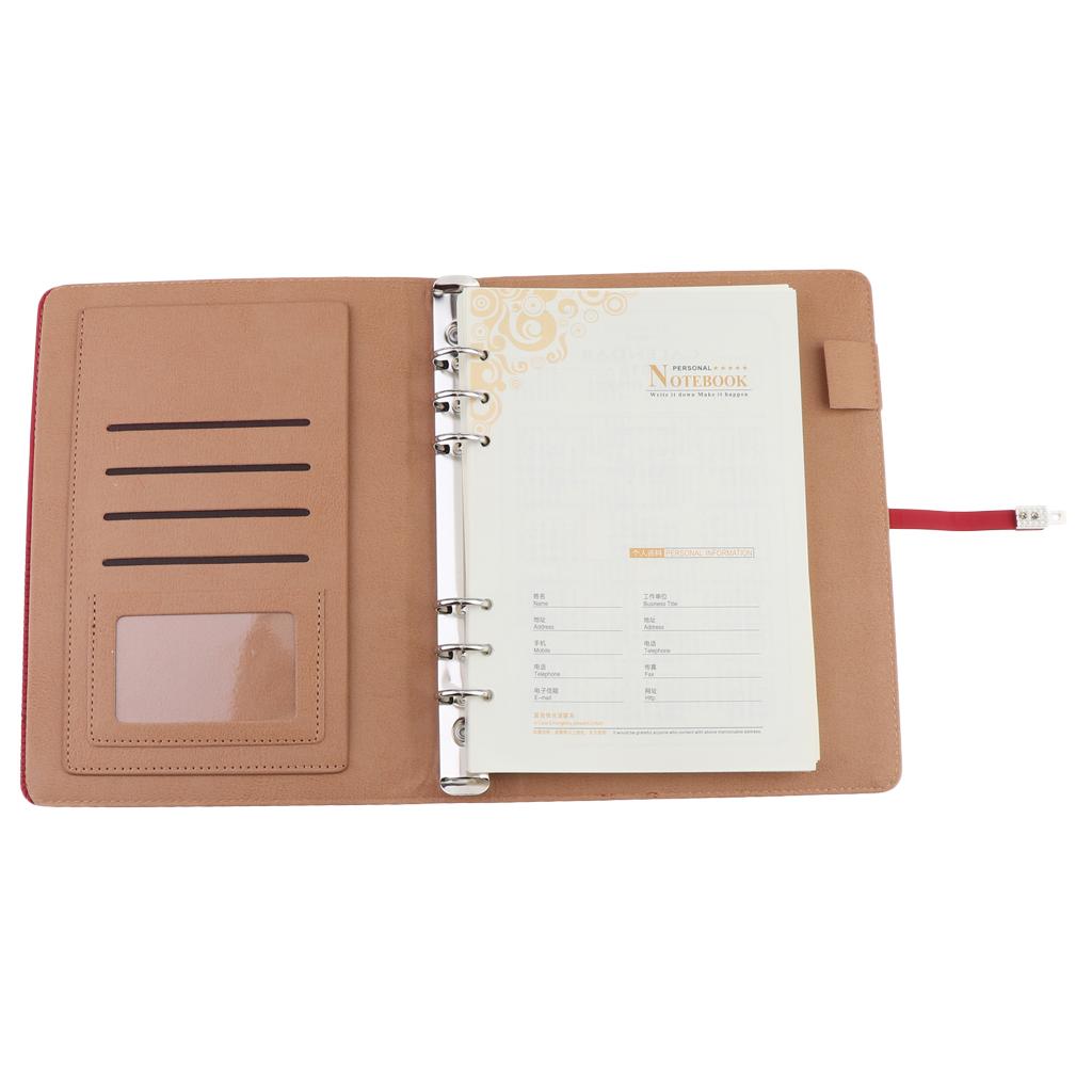 A5 Size Leather Notebook Loose Leaf Memo Diary Notebook with Buckle Red