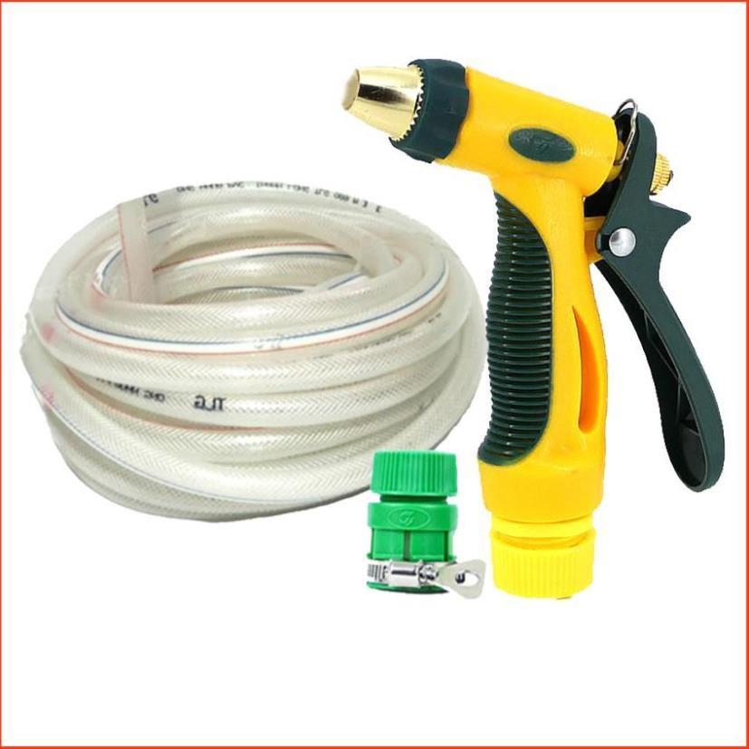 Bộ dây vòi xịt nước rửa xe,tưới cây tăng áp 3 lần 15M( nối nhựa xanh) 206317
