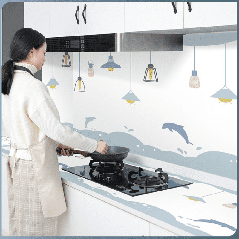 Giấy Dán Bếp, Decal dán bếp tráng nhôm CÁ HEO ĐÈN CHÙM khổ rộng 60cm