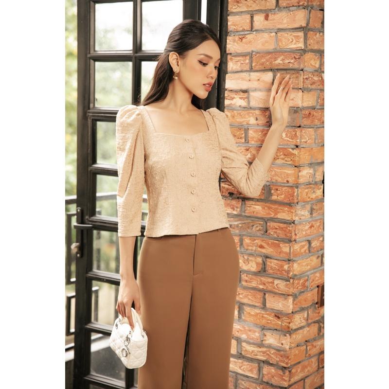 Áo sơ mi cổ vuông, tay lỡ chất liệu lụa xốp, co giãn, mặc nhẹ phù hợp đi làm đi chơi CLARA MARE BLS4008