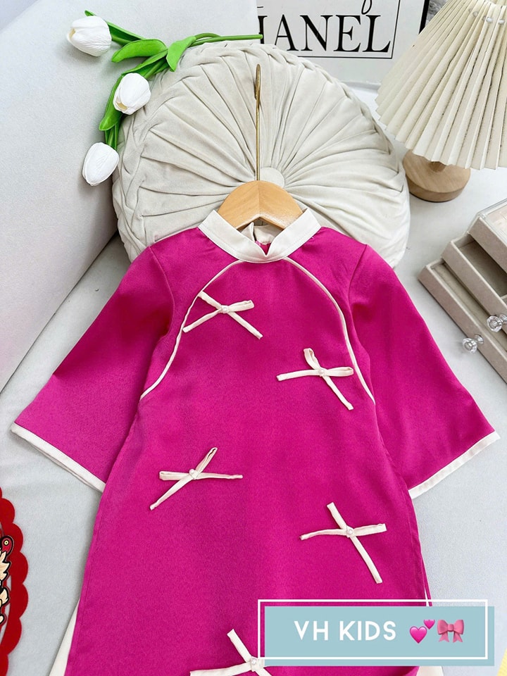 Bộ áo dài tết cho bé gái mẫu như ý xinh xắn diện năm mới từ 12-40kg hàng thiết kế cao cấp