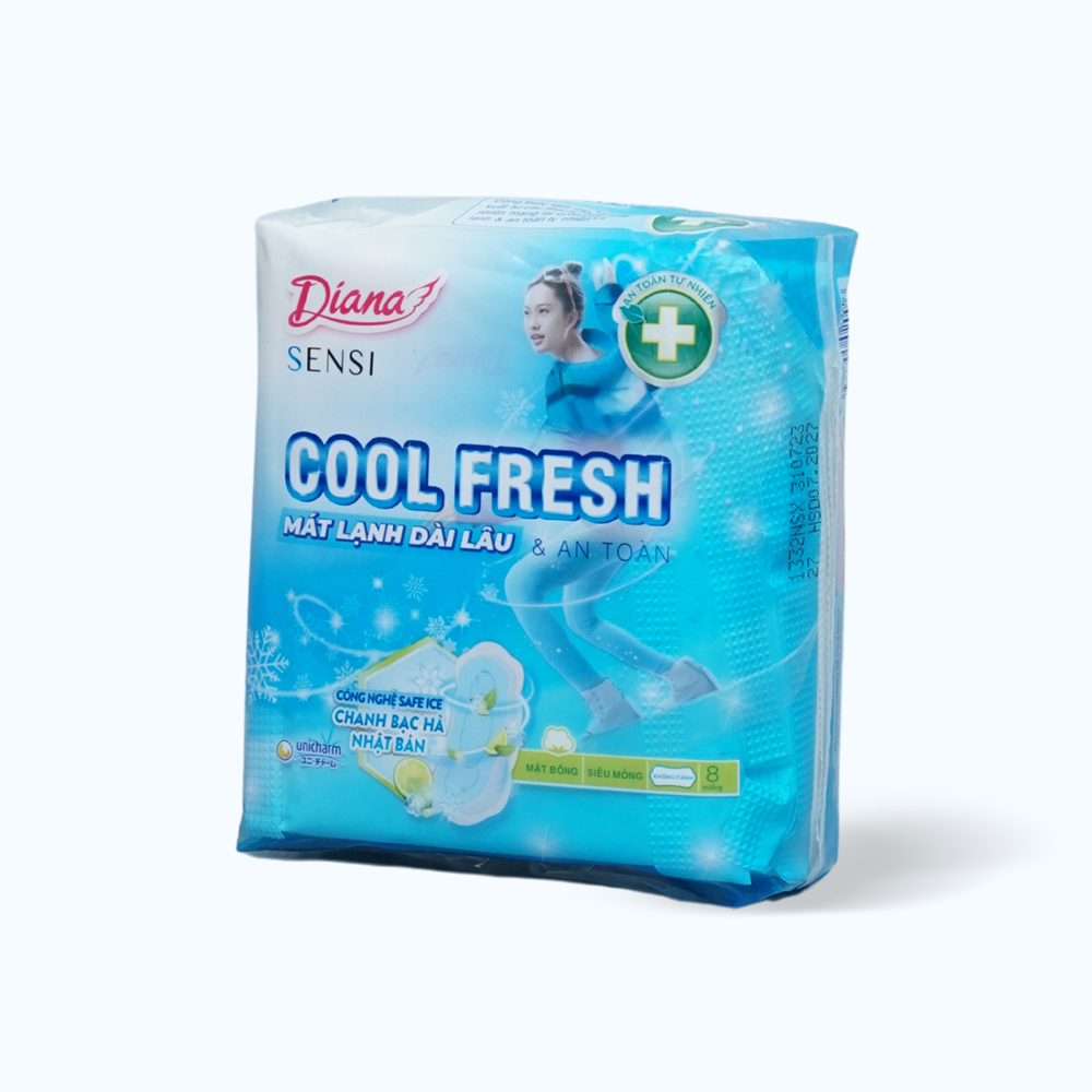 Băng vệ sinh mát dịu siêu mỏng không cánh Diana Sensi Cool Fresh (Gói 8 Miếng)