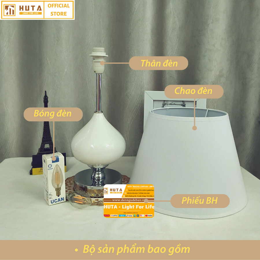 Đèn Ngủ Để Bàn HUTA S10 Gốm Sứ Hình Giọt Nước Độc Đáo Decor Trang Trí Phòng Ngủ Phòng Khách, Khách Sạn, Điều Chỉnh Độ Sáng, Đèn Vàng Bóng LEDTiết Kiệm Điện