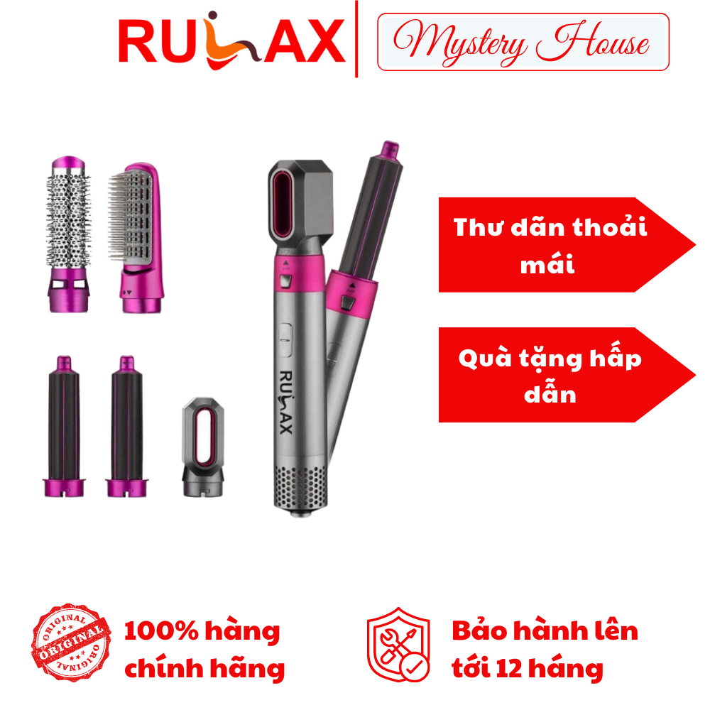 Máy Sấy Tóc Tạo Kiểu 5 In 1 Đa Năng RULAX, Uốn, Duỗi, Là Thẳng, Làm Phồng Kèm Lược Điện Đa Năng, Tiện Lợi Khi Đi Du Lịch