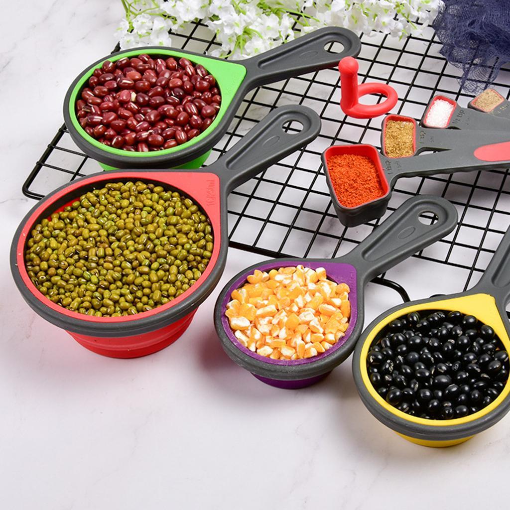 Folding Silicone Measuring Cups And Spoons Baking Tools Cups 4 Pieces