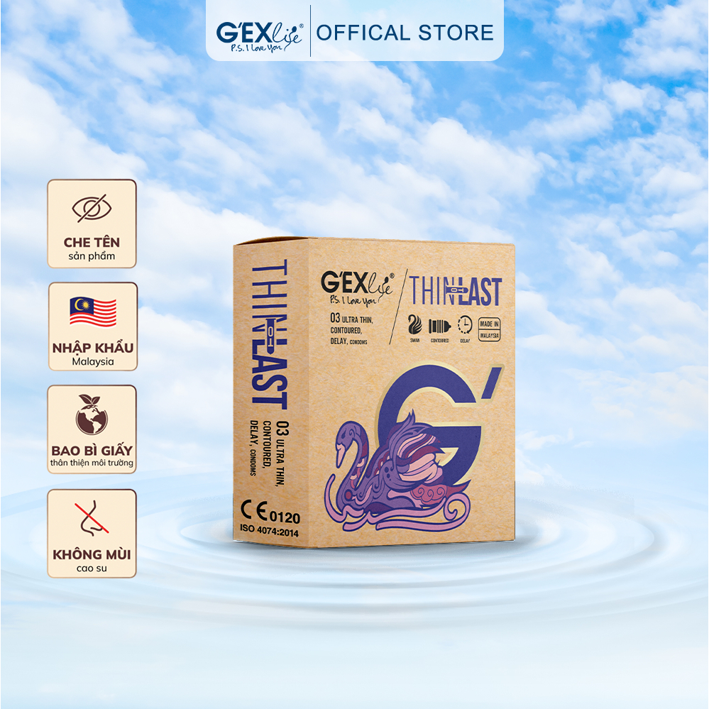 Bộ 2 Hộp Bao Cao Su ThintoLast G'EXlife Hộp 3 Bao Siêu Mỏng Kéo Dài Thời Gian Quan Hệ
