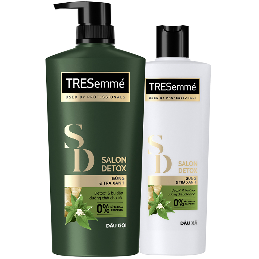 Combo Dầu Gội 640g Và Dầu Xả 340g Tresemmé Salon Detox Gừng Và Trà Xanh Detox Tóc Chắc Khỏe