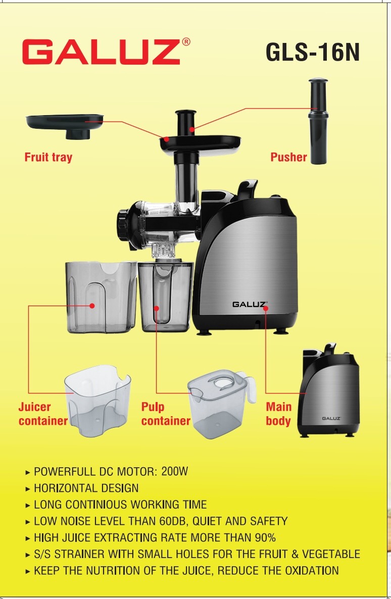 Máy Ép Chậm Trái Cây Cao Cấp Trục Ngang Galuz GLS-16N Kiệt Bã 98% Công Nghệ Pháp - Hàng chính hãng