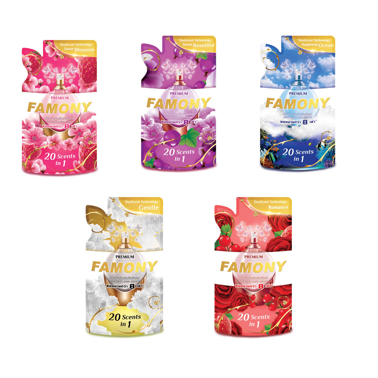Combo 5 túi nước xả quần áo Famony Thái Lan đậm đặc 300ml x 5