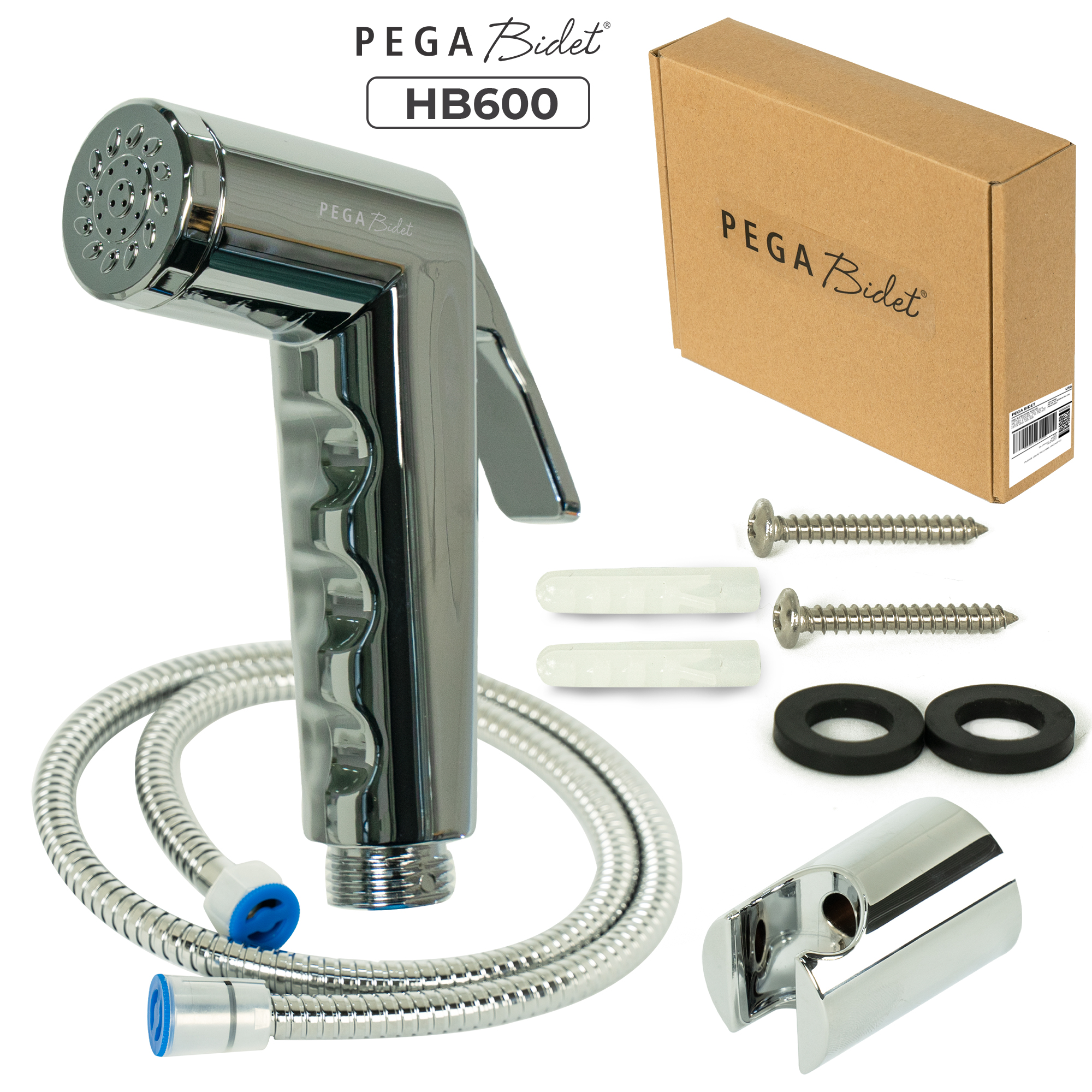 Bộ Vòi Xịt Vệ Sinh Cầm Tay PEGA Bidet, Dây Cấp Nước Dài 1.2M Inox 304, Đầu Vòi Xịt Và Giá Treo Mạ Crom - Thương Hiệu Mỹ