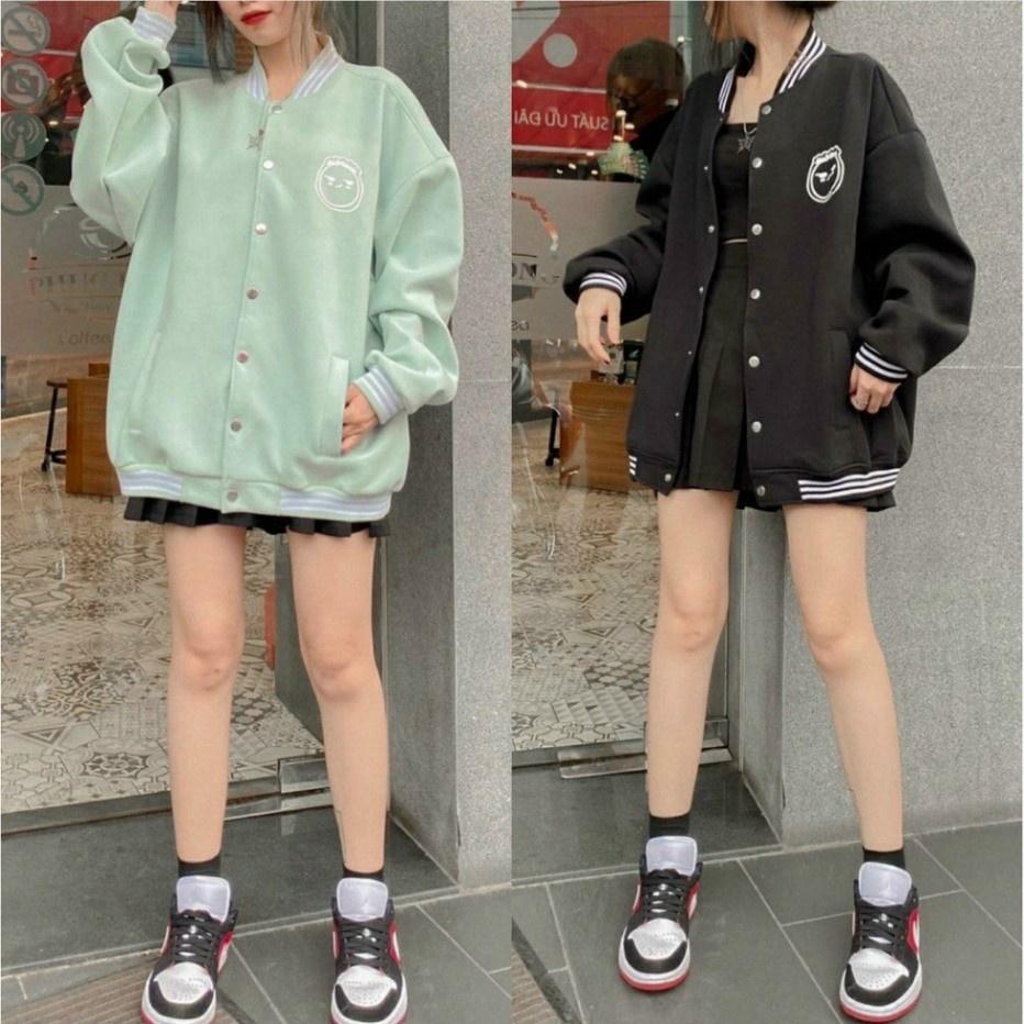 Áo Khoác Nỉ Bomber Cardigan Form Rộng Thêu Mặt Cười Chất Nỉ Bông Dày Dặn Nữ Unisex