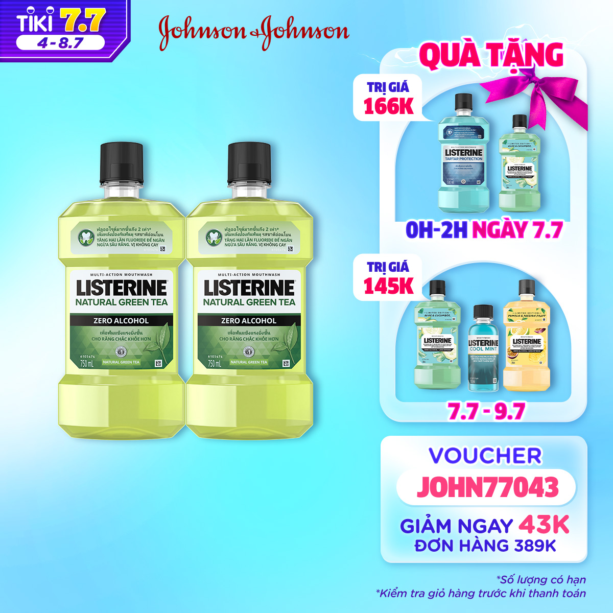 Bộ 2 Nước Súc Miệng Ngừa Sâu Răng Listerine Natural Green Tea 750ml x2 chai