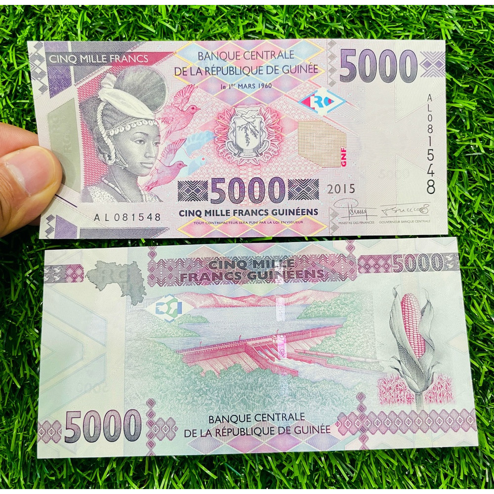 Tiền Guinea 5000 Francs, đất nước ở châu Phi, mới 100% UNC, tặng túi nilon bảo quản