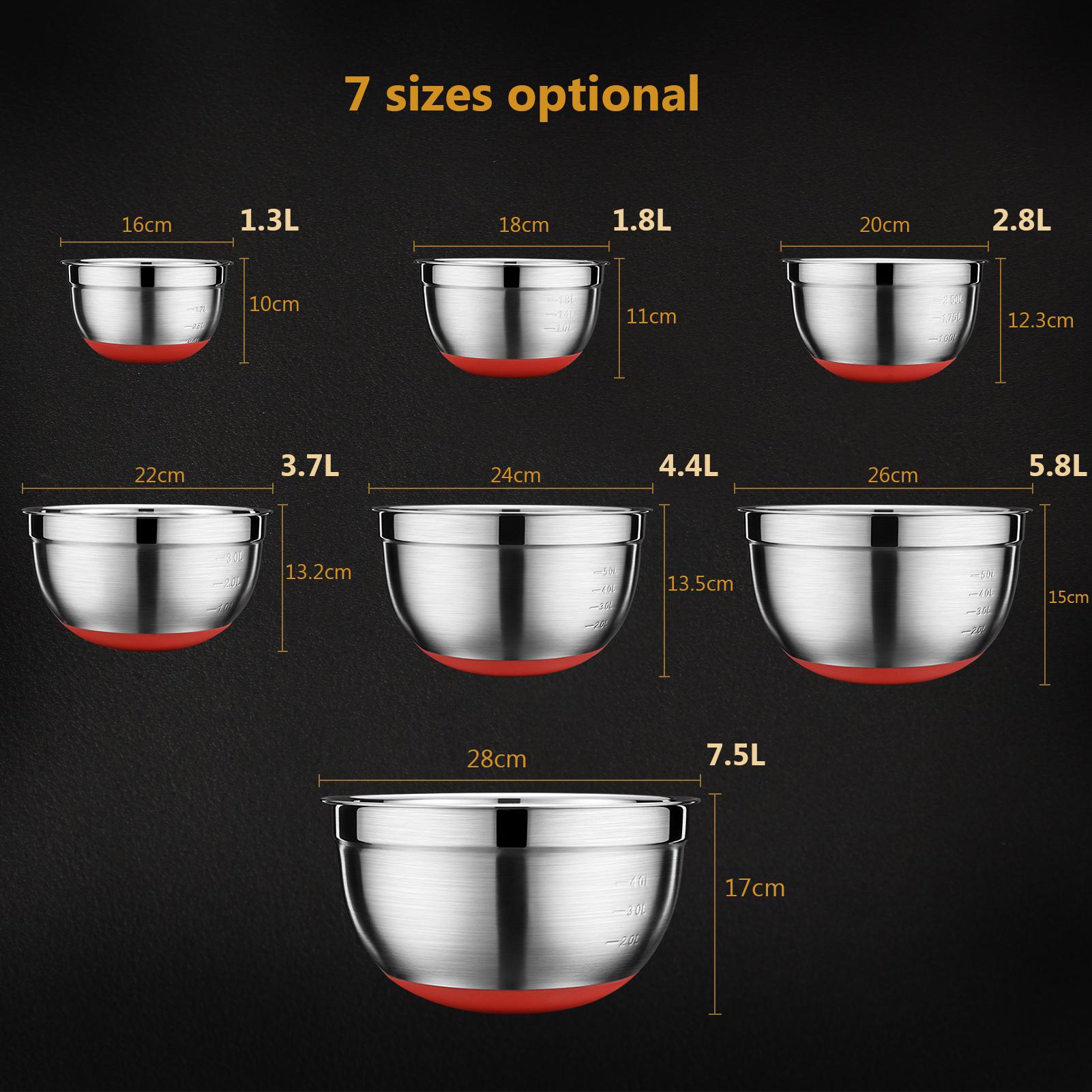 Bát trộn bằng thép không gỉ, đáy bằng silicon, để trộn để nấu ăn nướng, bảo quản thực phẩm