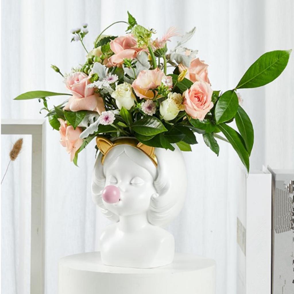 Adorable Girls Blow Bubbles Cactus Plant Pot Flower Pot Container Planter White